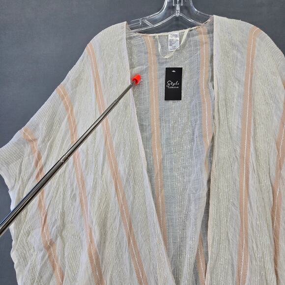 Style Collective Cardigan Cream Preppy Stripe Flowy Open Front Womens ONE SIZE - Picture 4 of 7